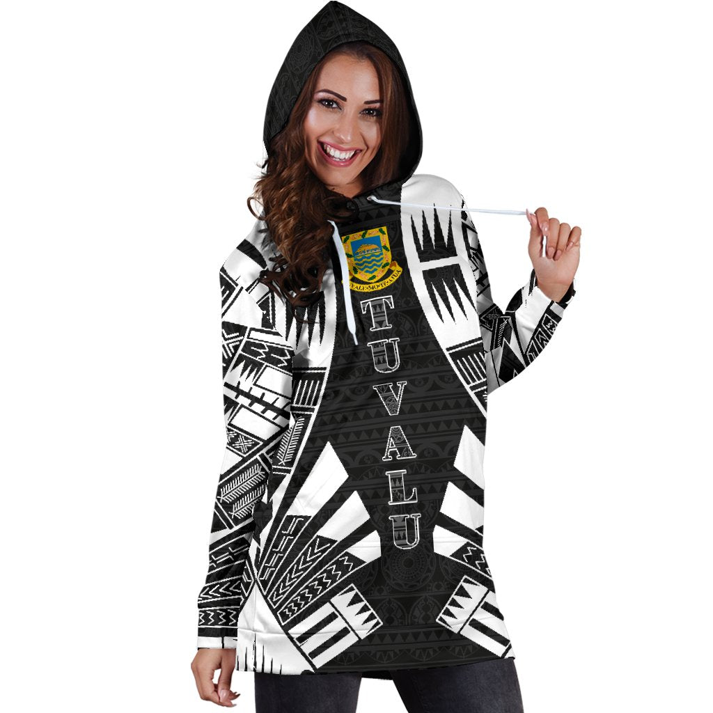 Tuvalu Hoodie Dress - Polynesian Tattoo Black - Polynesian Pride