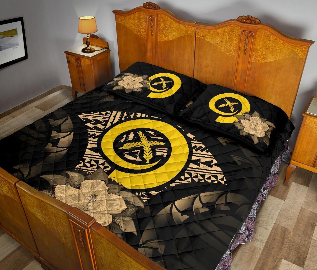 Vanuatu Polynesian Quilt Bed Set Hibiscus Gold - Polynesian Pride