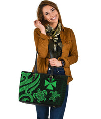 Wallis and Futuna Large Leather Tote - Green Tentacle Turtle - Polynesian Pride
