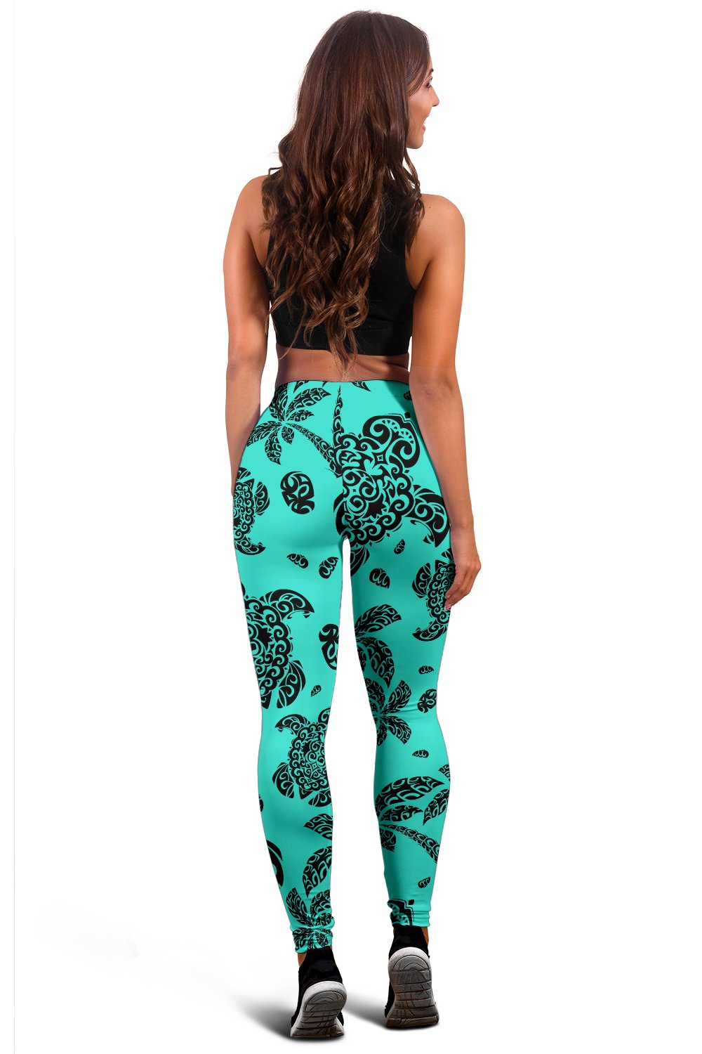 Polynesian Turtle Palm And Sea Pebbles Turquoise Hawaii Women's Leggings AH - Polynesian Pride