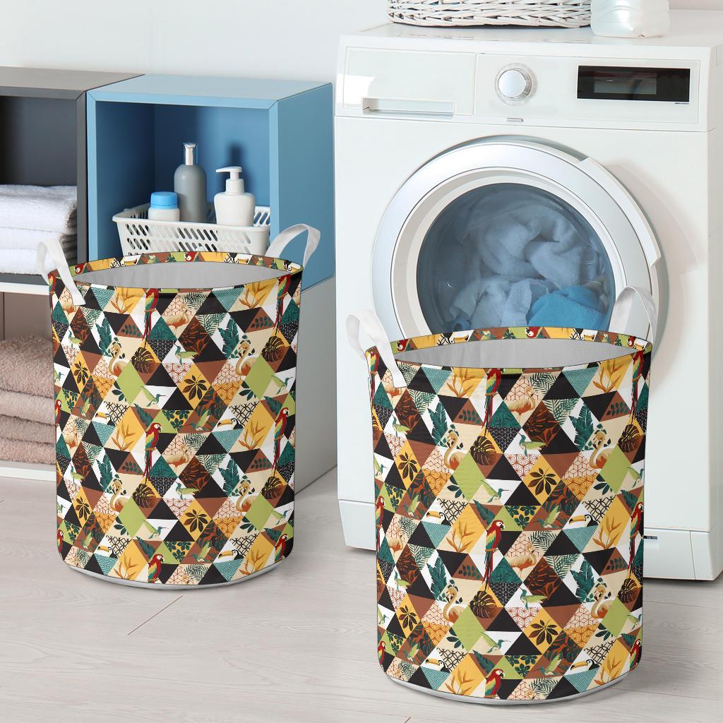 Tropical Jungle Parrots And Flamingos Pattern Hawaii Laundry Basket - Polynesian Pride