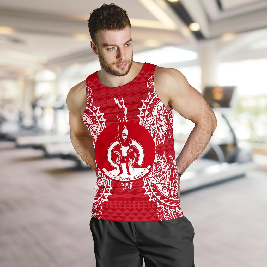 Vanuatu Polynesian Men Tank Top Map Red White - Polynesian Pride