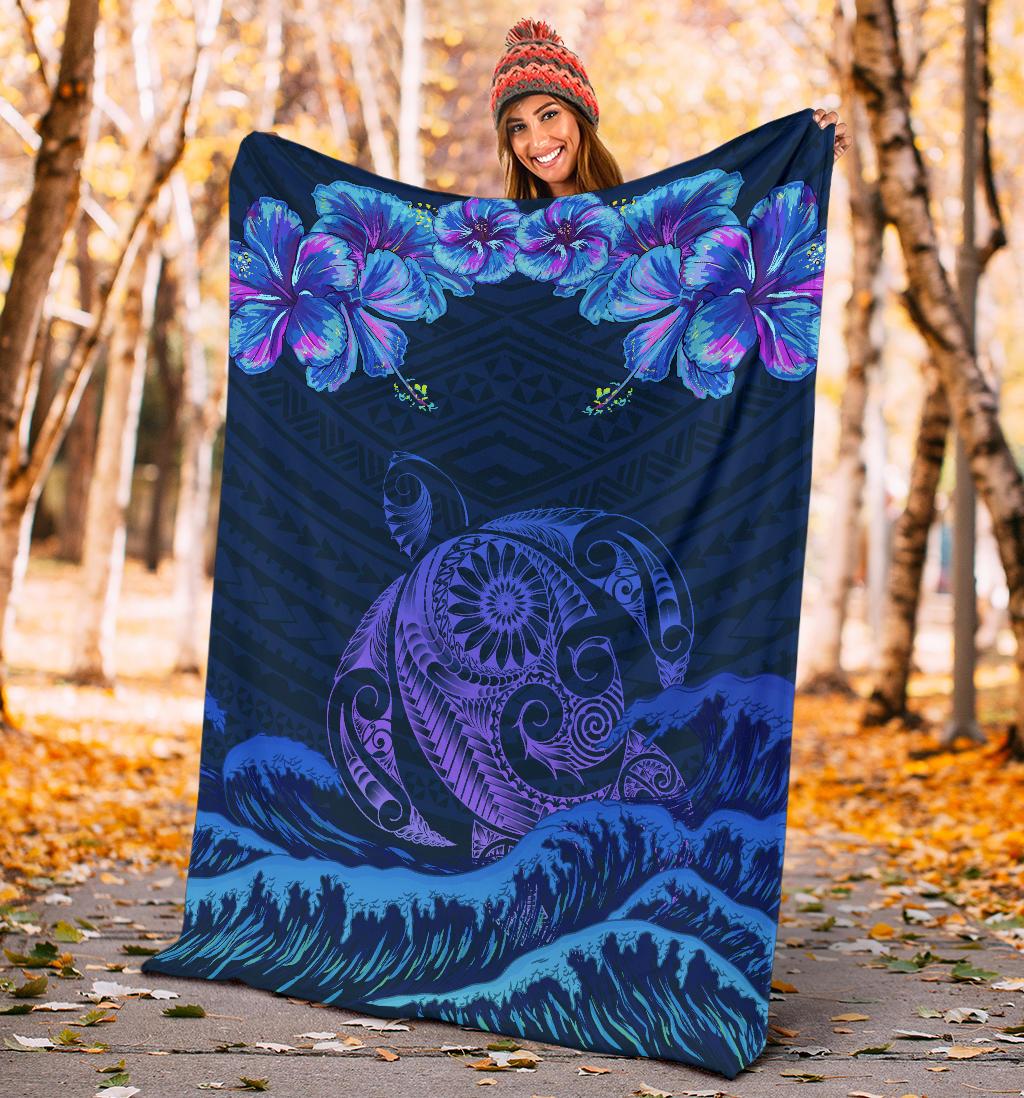 Hawaiian Turtle Hibiscus Polynesian - Premium Blanket - Lucy Style - Polynesian Pride