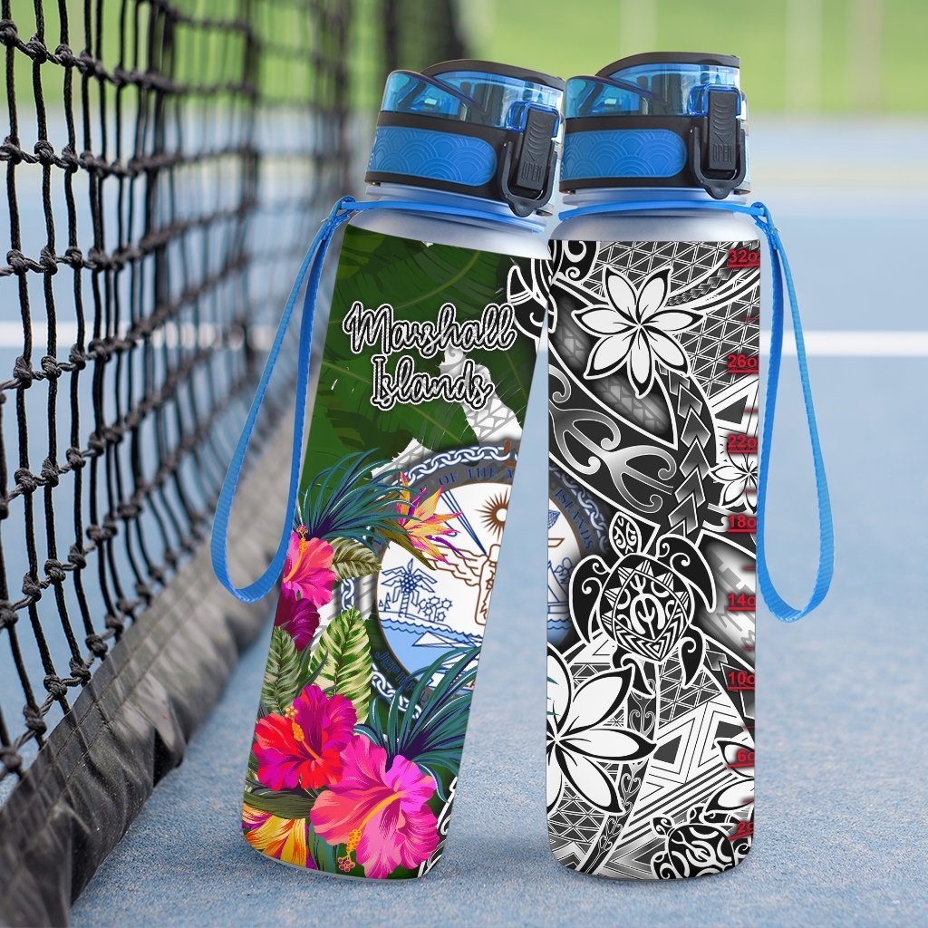 Marshall Islands Hydro Tracking Bottle White - Turtle Plumeria Banana Leaf Crest - Polynesian Pride