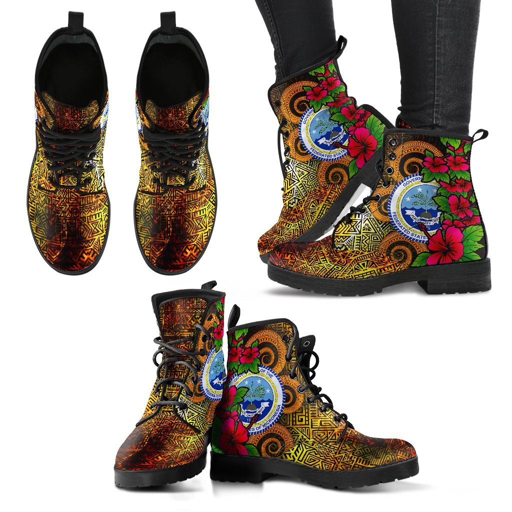 Federated States Of Micronesia Leather Boots - Hibiscus Vintage - Polynesian Pride