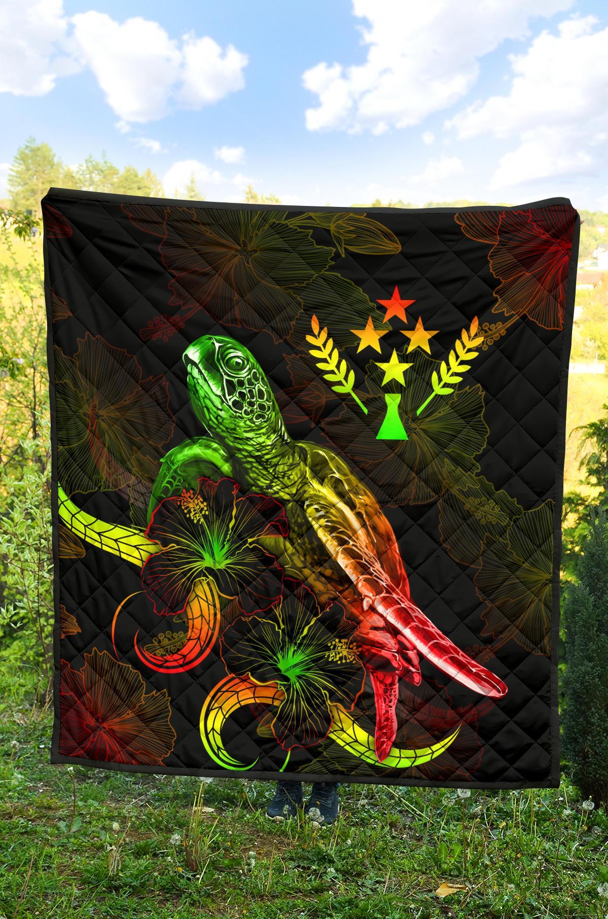 Kosrae Polynesian Premium Quilt - Turtle With Blooming Hibiscus Reggae - Polynesian Pride