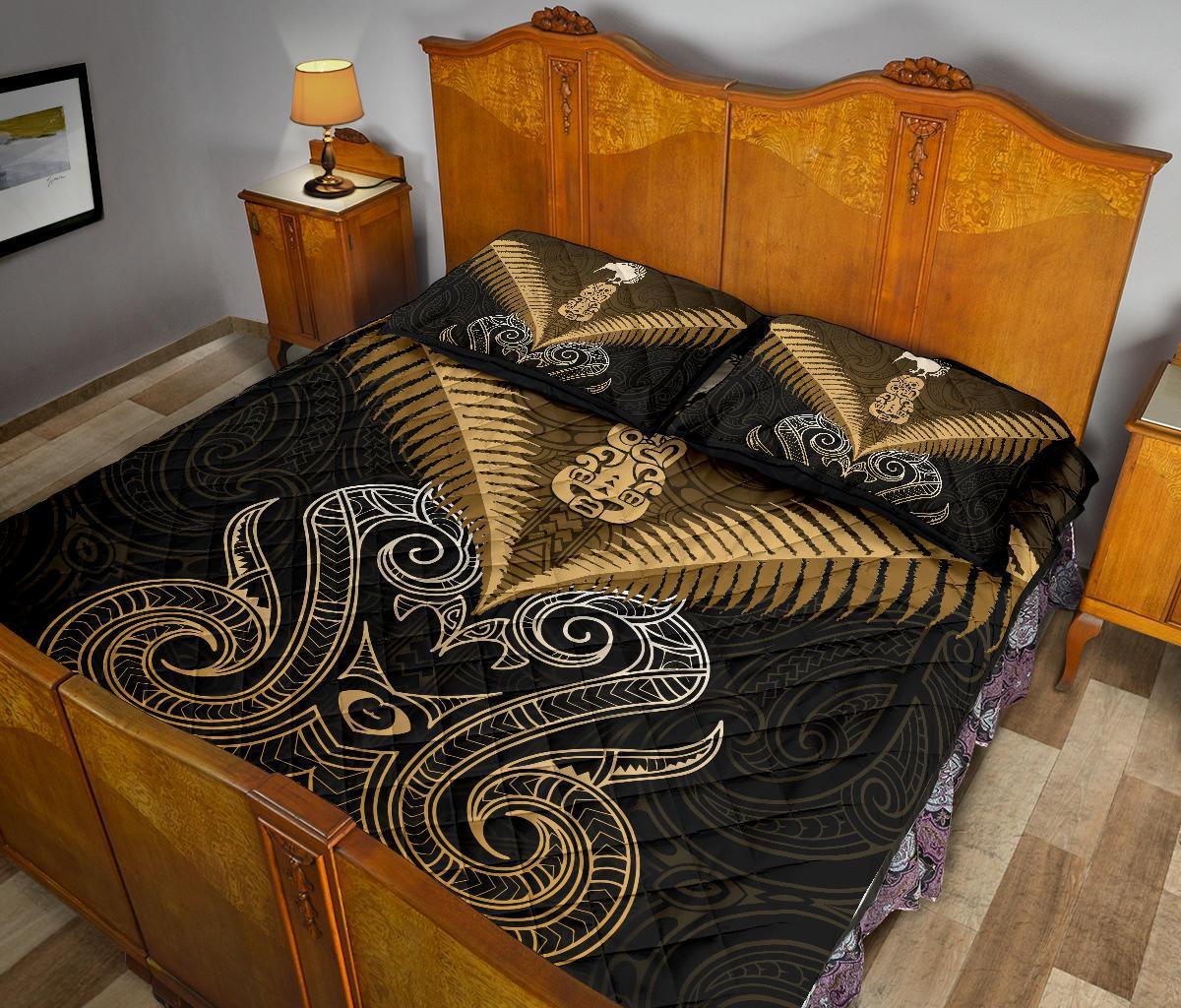 Maori Manaia New Zealand Quilt Bed Set Gold - Polynesian Pride