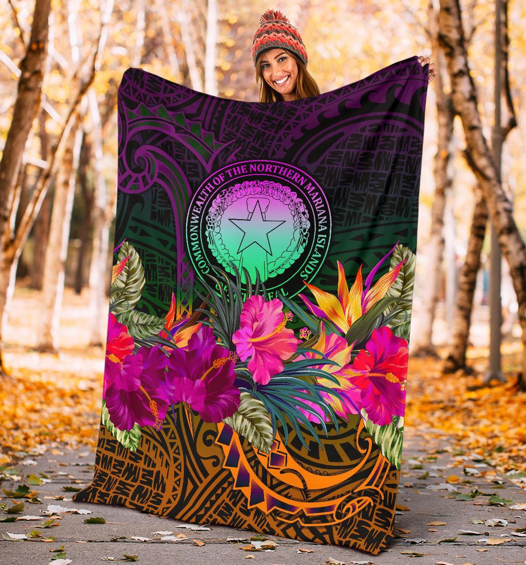 Northern Mariana Islands Polynesian Premium Blanket - Summer Hibiscus - Polynesian Pride