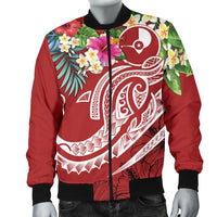 YAP Polynesian Men's Bomber Jacket - Summer Plumeria (Red) - Polynesian Pride