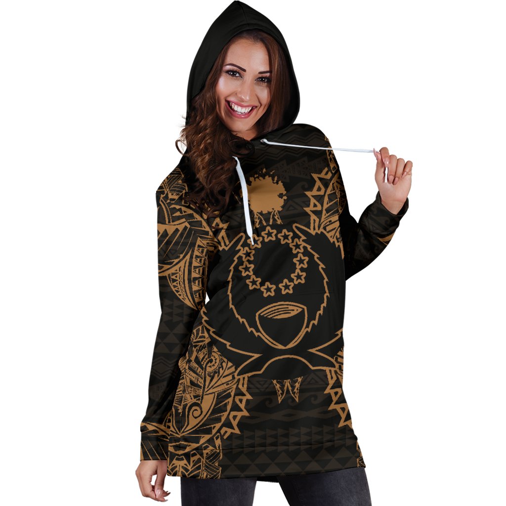 Pohnpei Polynesian Hoodie Dress Map Gold - Polynesian Pride