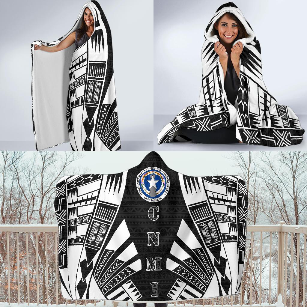 Northern Mariana Islands Hooded Blanket - Polynesian Tattoo Black - Polynesian Pride