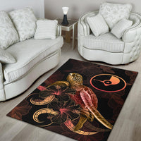 Yap Polynesian Area Rugs - Turtle With Blooming Hibiscus Gold - Polynesian Pride