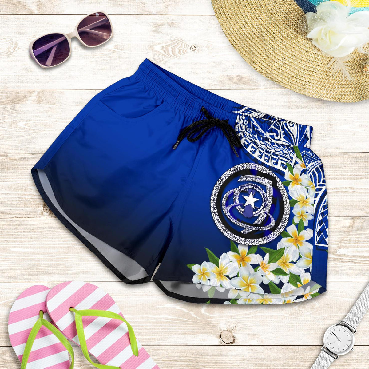 Northern Mariana Islands All Over Print Women's Shorts - Polynesian Plumeria Pattern - Polynesian Pride