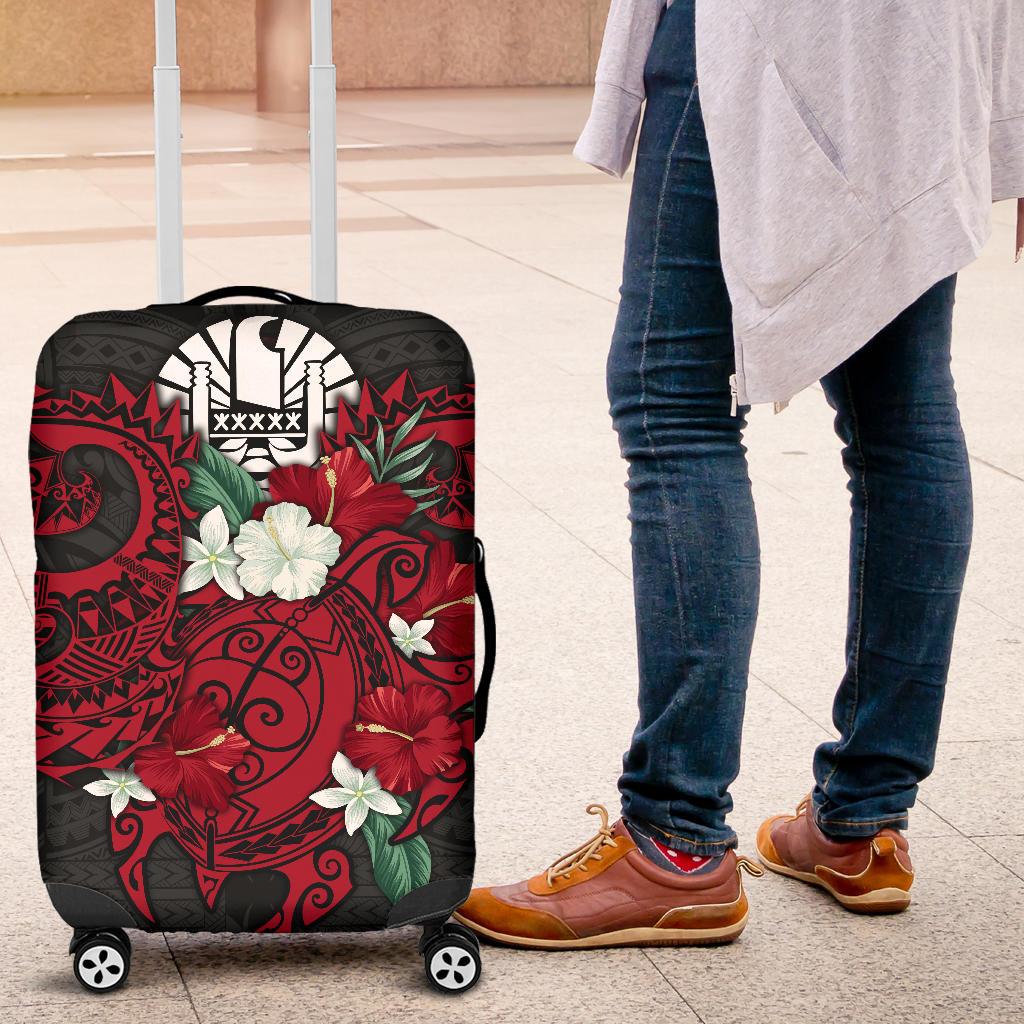 Tahiti Polynesian Luggage Cover - Hibiscus and Sea Turtle (Red) - Polynesian Pride