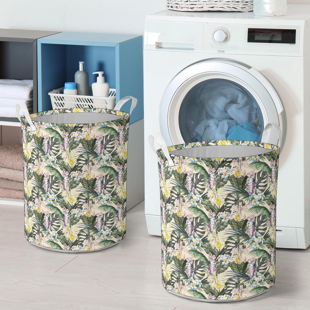 Tropical Jungle Parrots And Flamingos Hawaii Laundry Basket - Polynesian Pride