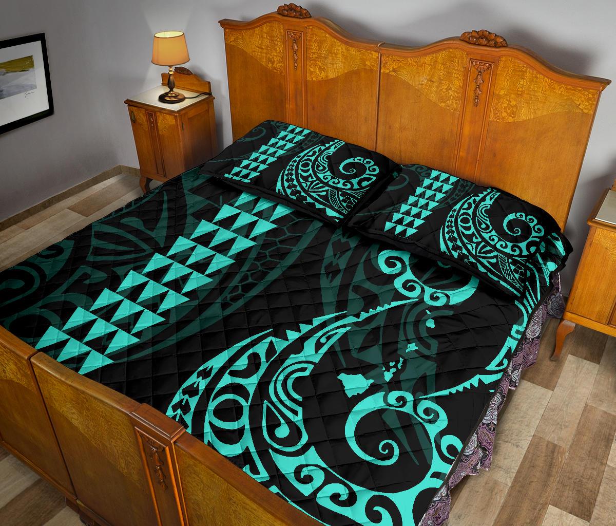 Hawaii Polynesian Quilt Bed Set Turquoise - Polynesian Pride