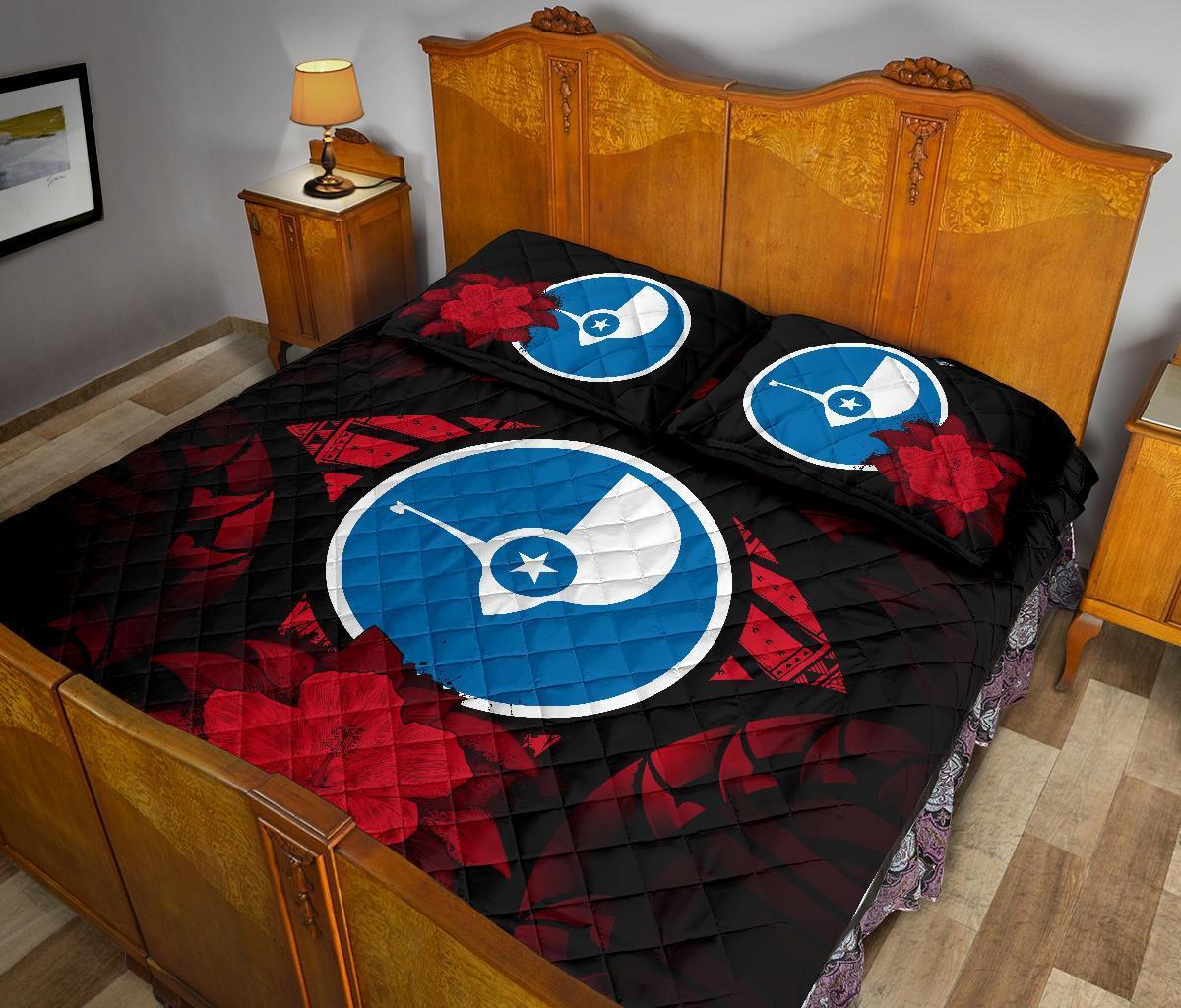 Yap Polynesian Quilt Bed Set Hibiscus Red - Polynesian Pride