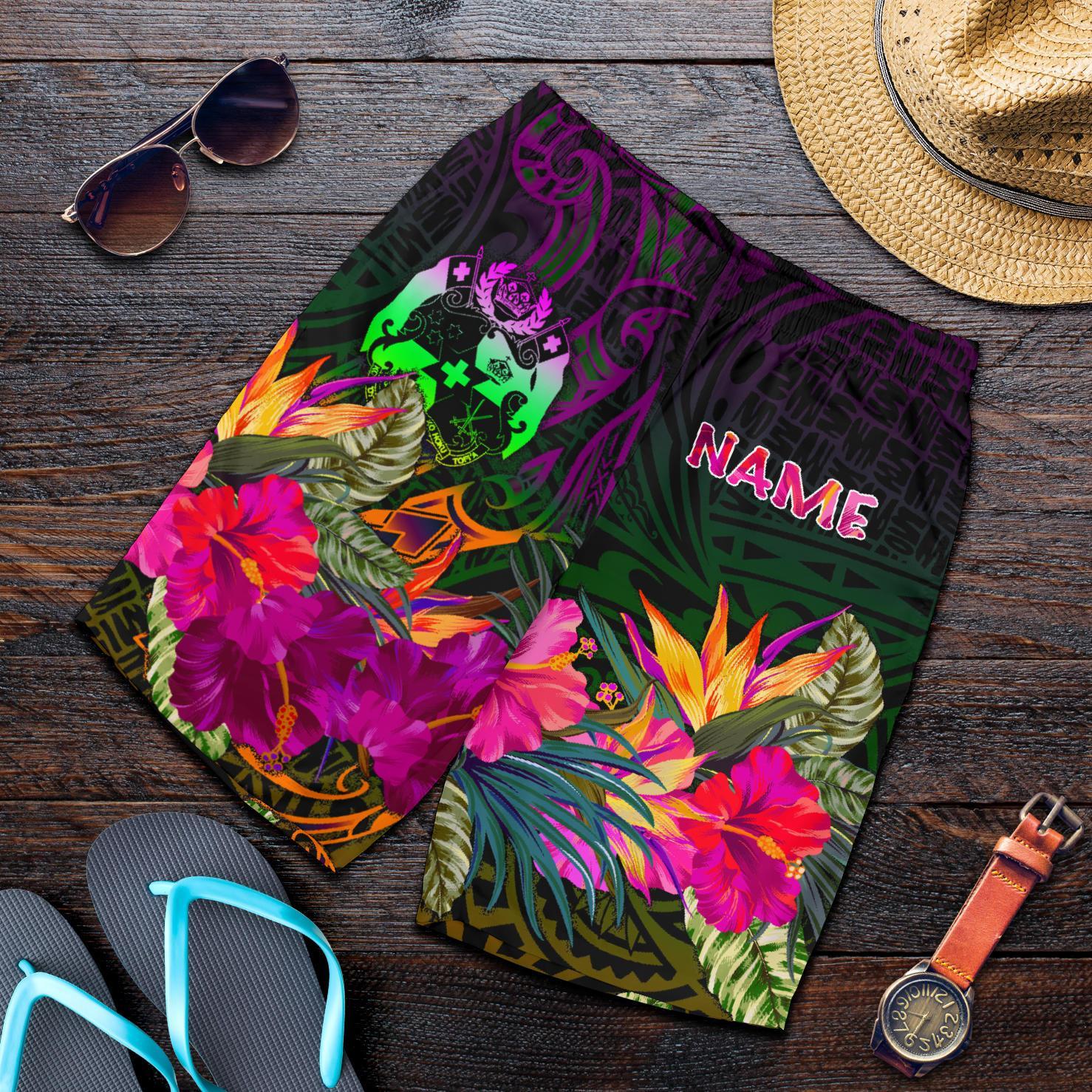 Tonga Polynesian Personalised Men's Shorts - Summer Hibiscus Reggae - Polynesian Pride