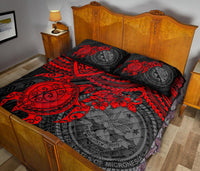 Federated States Of Micronesia Quilt Bed Set - Federated States Of Micronesia Seal & Red Turtle Hibiscus - Polynesian Pride