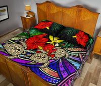 Kanaka Maoli (Hawaiian) Quilt Bed Set - Polynesian Turtle Colorful And Hibiscus - Polynesian Pride