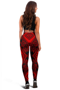 Polynesian Plumeria Mix Red Black Hawaii Women's Leggings AH - Polynesian Pride