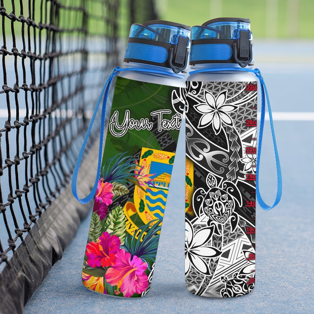 Tuvalu Custom Personalised Hydro Tracking Bottle - Turtle Plumeria Banana Leaf - Polynesian Pride