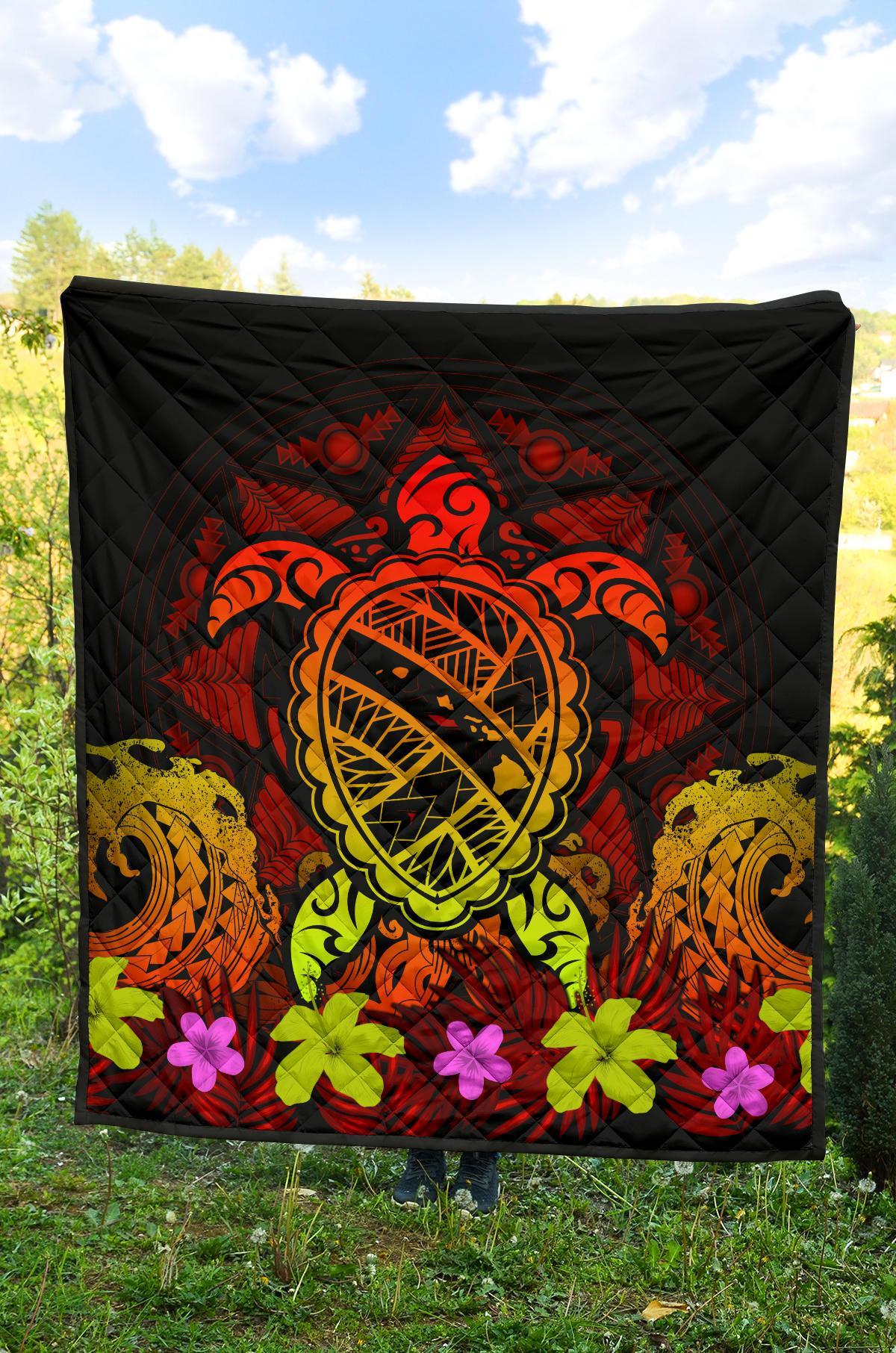 Hawaii Turtle Polynesian Red Premium Quilt - Kuly Style - Polynesian Pride