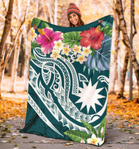 Nauru Polynesian Premium Blanket - Summer Plumeria (Turquoise) - Polynesian Pride