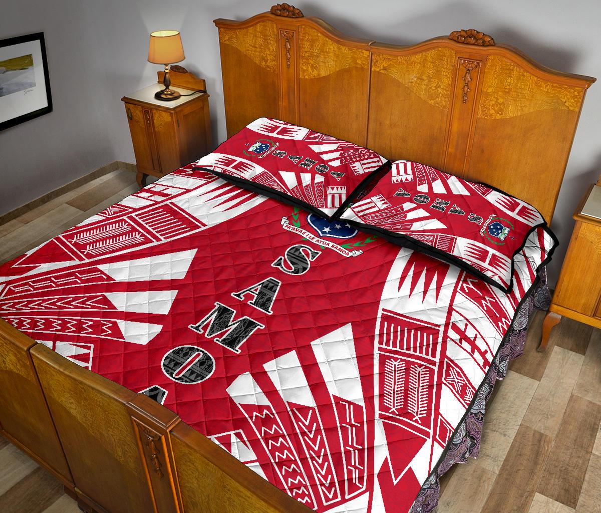 Samoa Quilt Bed Set - Samoa Coat Of Arms Polynesian Red Tattoo Style - Polynesian Pride