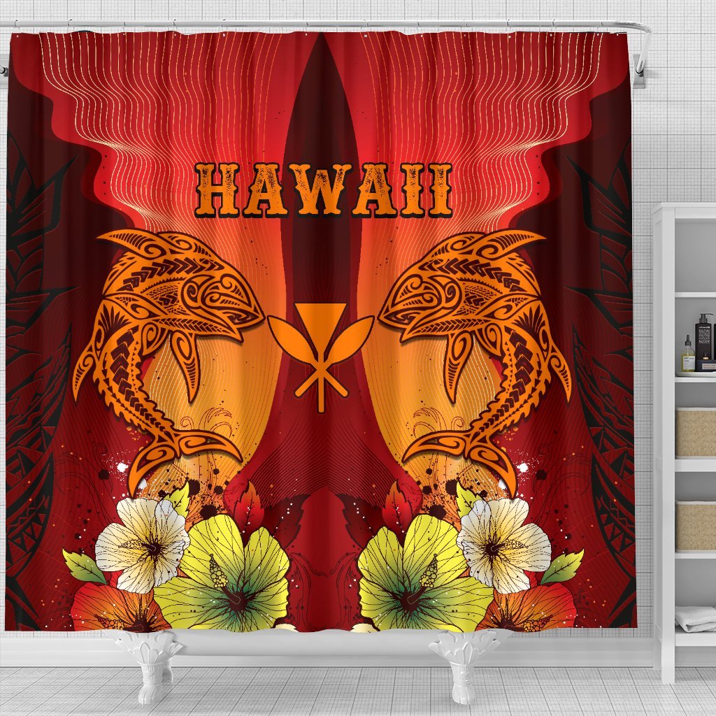 Hawaii Custom Personalised Shower Curtains - Tribal Tuna Fish 177 x 172 (cm) Orange - Polynesian Pride