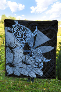 Hawaii Turtle Premium Quilt Polynesian Hibiscus Art Ver 2.0 Blue AH - Polynesian Pride