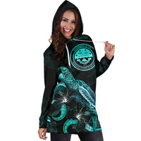 Federated States of Micronesia Polynesian Hoodie Dress - Turtle With Blooming Hibiscus Turquoise - Polynesian Pride