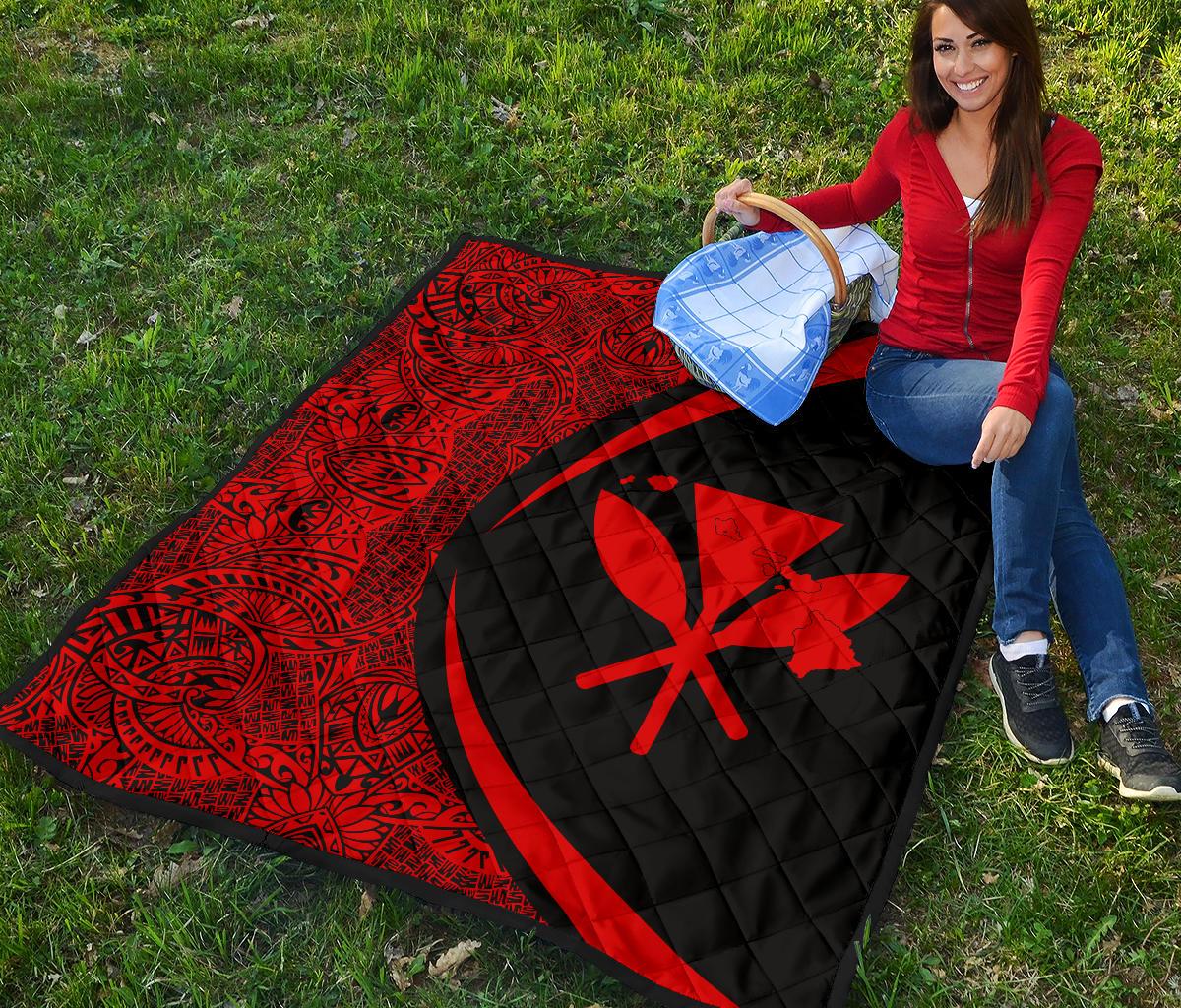 Hawaii Kanaka Polynesian Black And Red Premium Quilt - Circle Style - Polynesian Pride