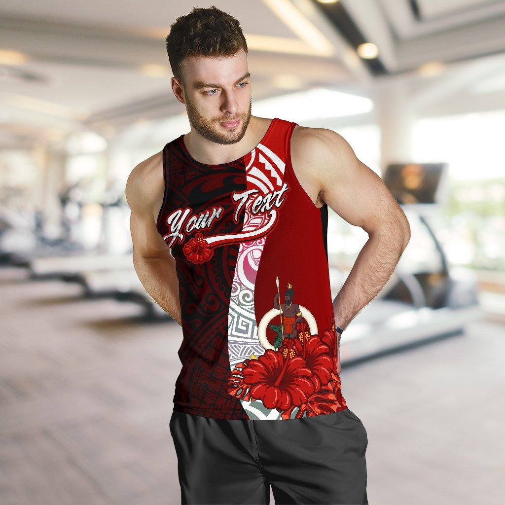 Vanuatu Polynesian Custom Personalised Men's Tank Top - Coat Of Arm With Hibiscus - Polynesian Pride
