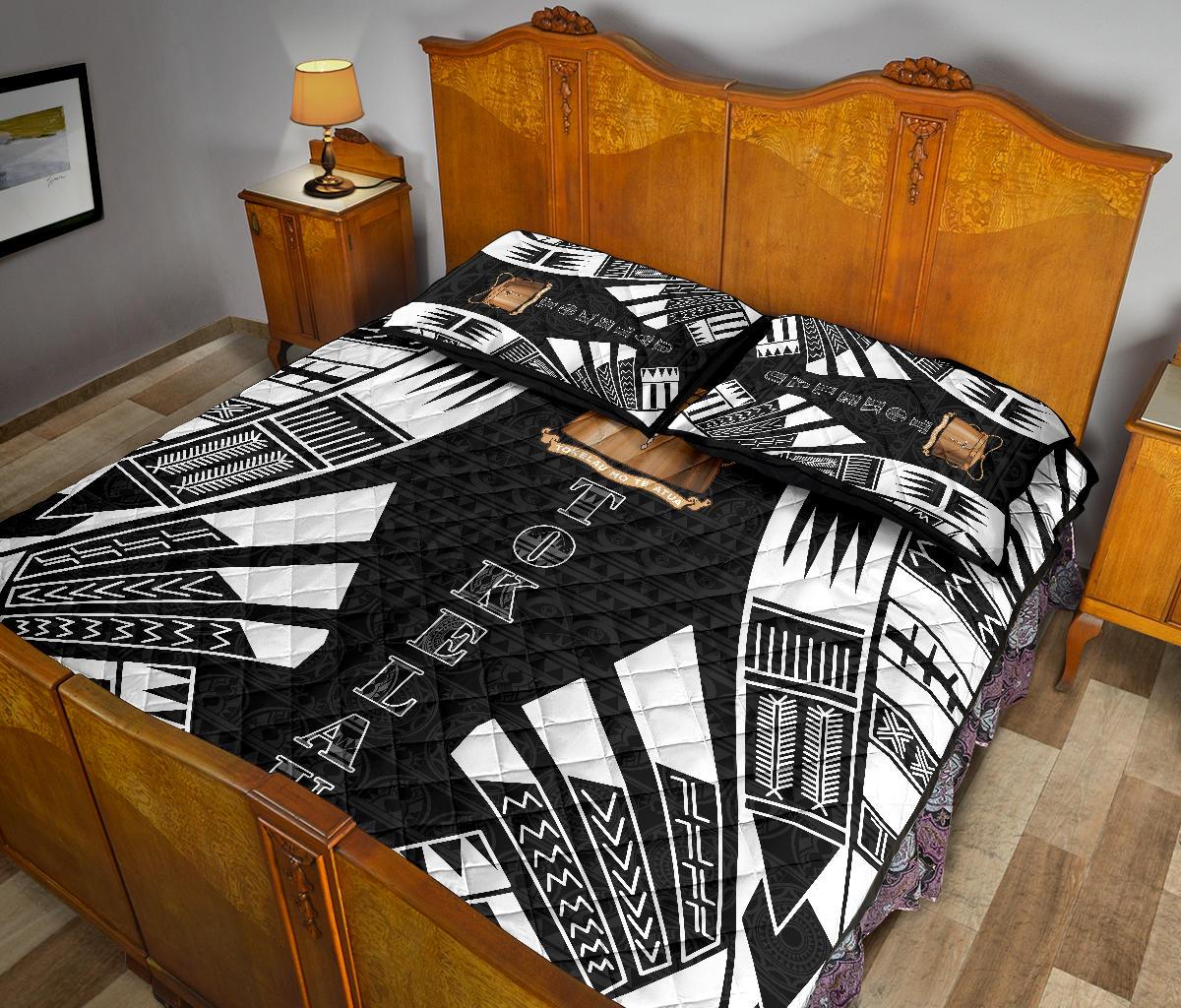 Tokelau Quilt Bed Set - Tokelau Coat Of Arms White Tattoo Style - Polynesian Pride