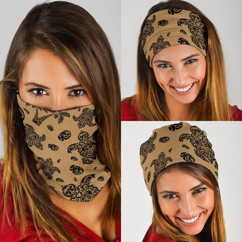 Polynesian Turtle Palm And Sea Pebbles Gold Bandana 3 - Pack Gold One Size - Polynesian Pride