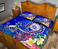 Hawaii Polynesian Quilt Bed Set - Hawaii Seal With Turtle Plumeria (Blue) - Polynesian Pride