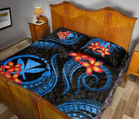 Polynesian Hawaii Quilt Bed Set - Blue Plumeria - Polynesian Pride