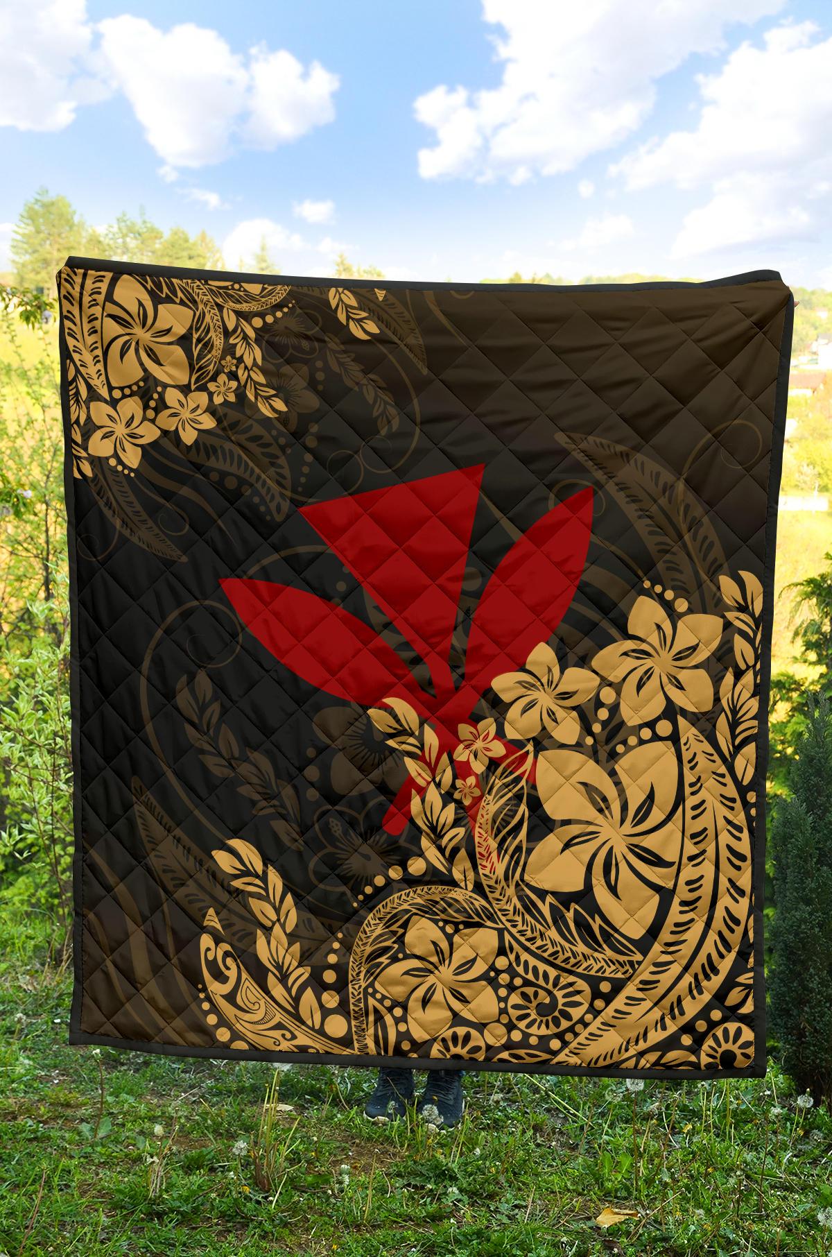 Hawaii Premium Quilt - Red Kanaka Maoli & Yellow Hibiscus Style - Polynesian Pride