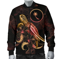 Chuuk Polynesian Men's Bomber Jacket - Turtle With Blooming Hibiscus Gold - Polynesian Pride