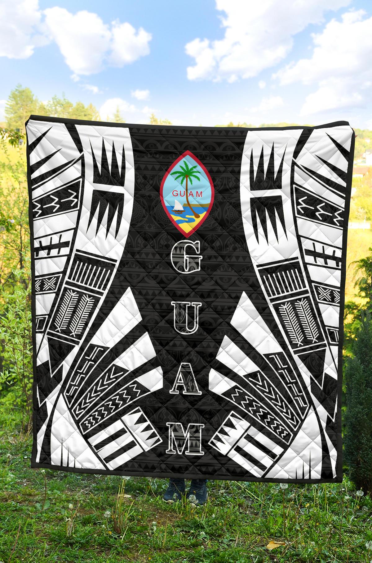 Guam Premium Quilt - Guam Coat Of Arms Polynesian White Tattoo - Polynesian Pride