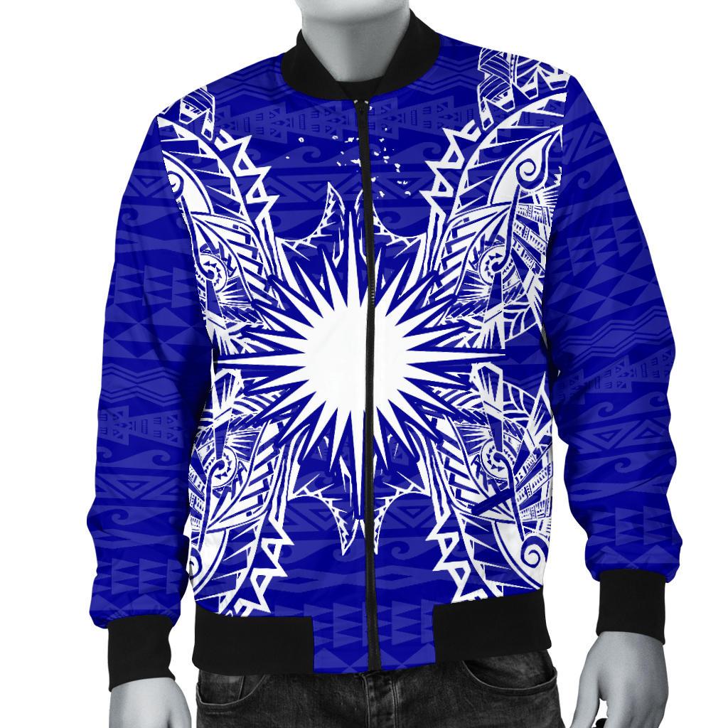 Marshall Islands Polynesian Men's Bomber Jacket Map Blue - Polynesian Pride