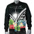 Marshall Islands Men's Bomber Jacket - Marshall Islands Coat of Arms & Polynesian Tropical Flowers White - Polynesian Pride