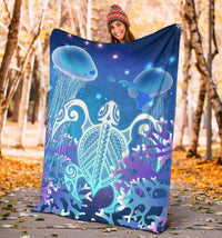 Hawaii Turtle Jellyfish Coral Galaxy Premium Blankets - Polynesian Pride
