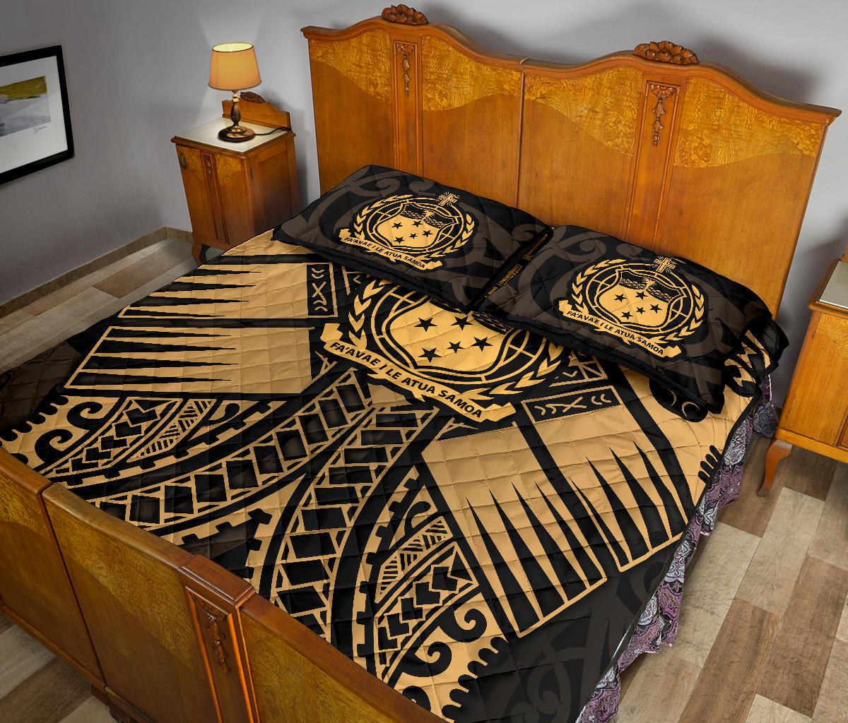 Samoa Polynesian Quilt Bed Set - Samoa Gold Seal with Polynesian Tattoo - Polynesian Pride