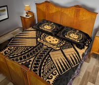 Samoa Polynesian Quilt Bed Set - Samoa Gold Seal with Polynesian Tattoo - Polynesian Pride
