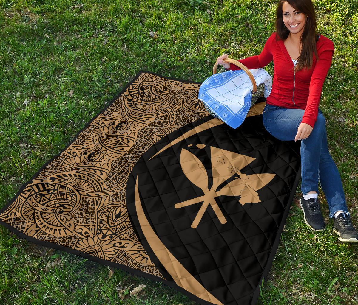 Hawaii Kanaka Polynesian Black Premium Quilt - Circle Style - Polynesian Pride