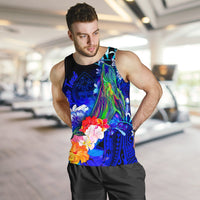 Guam Custom Personalised Men's Tank Top - Humpback Whale with Tropical Flowers (Blue) - Polynesian Pride