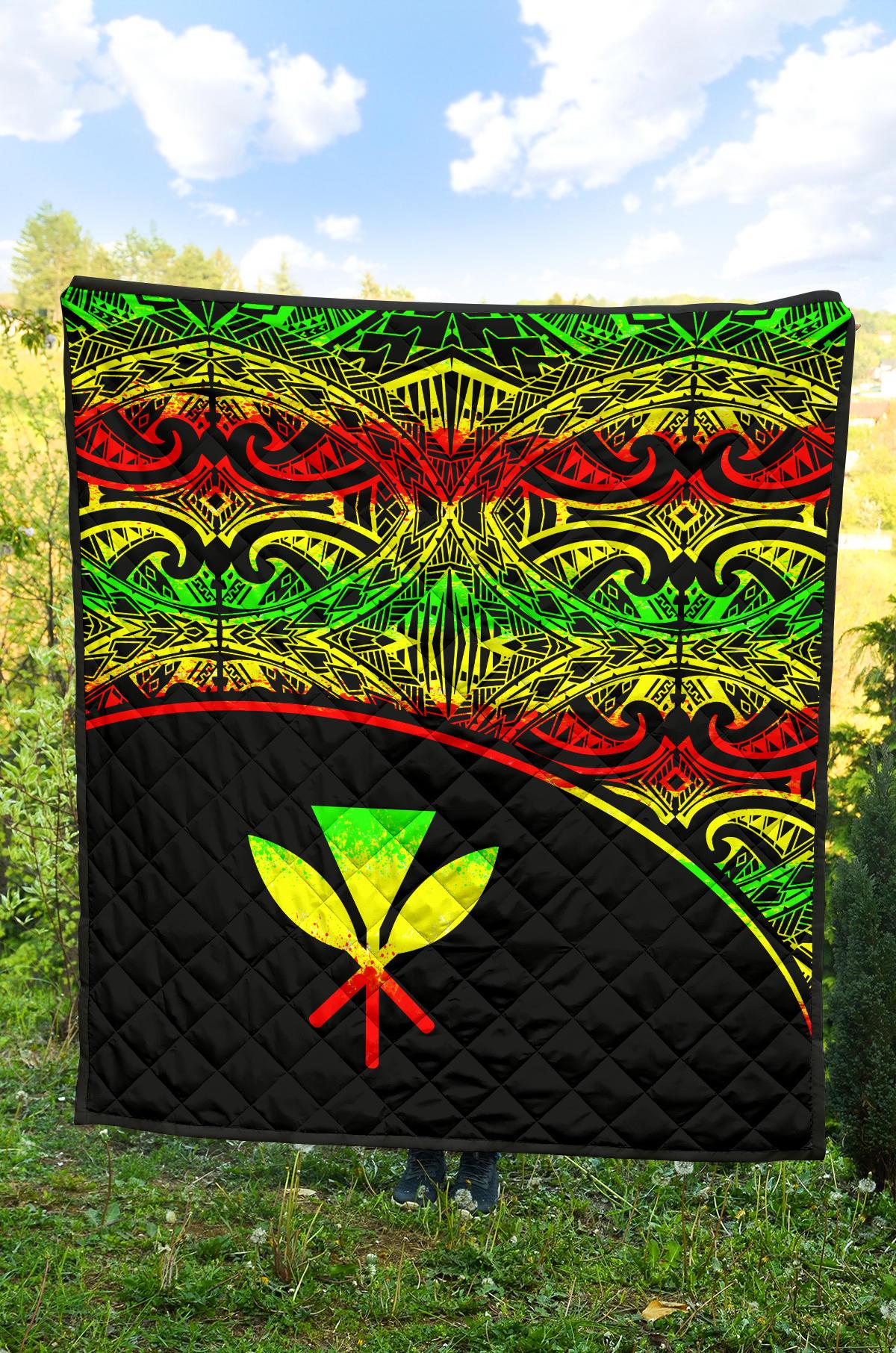 Hawaii Polynesian Premium Quilt - Reggae Kanaka Maoli Curve Version - Polynesian Pride