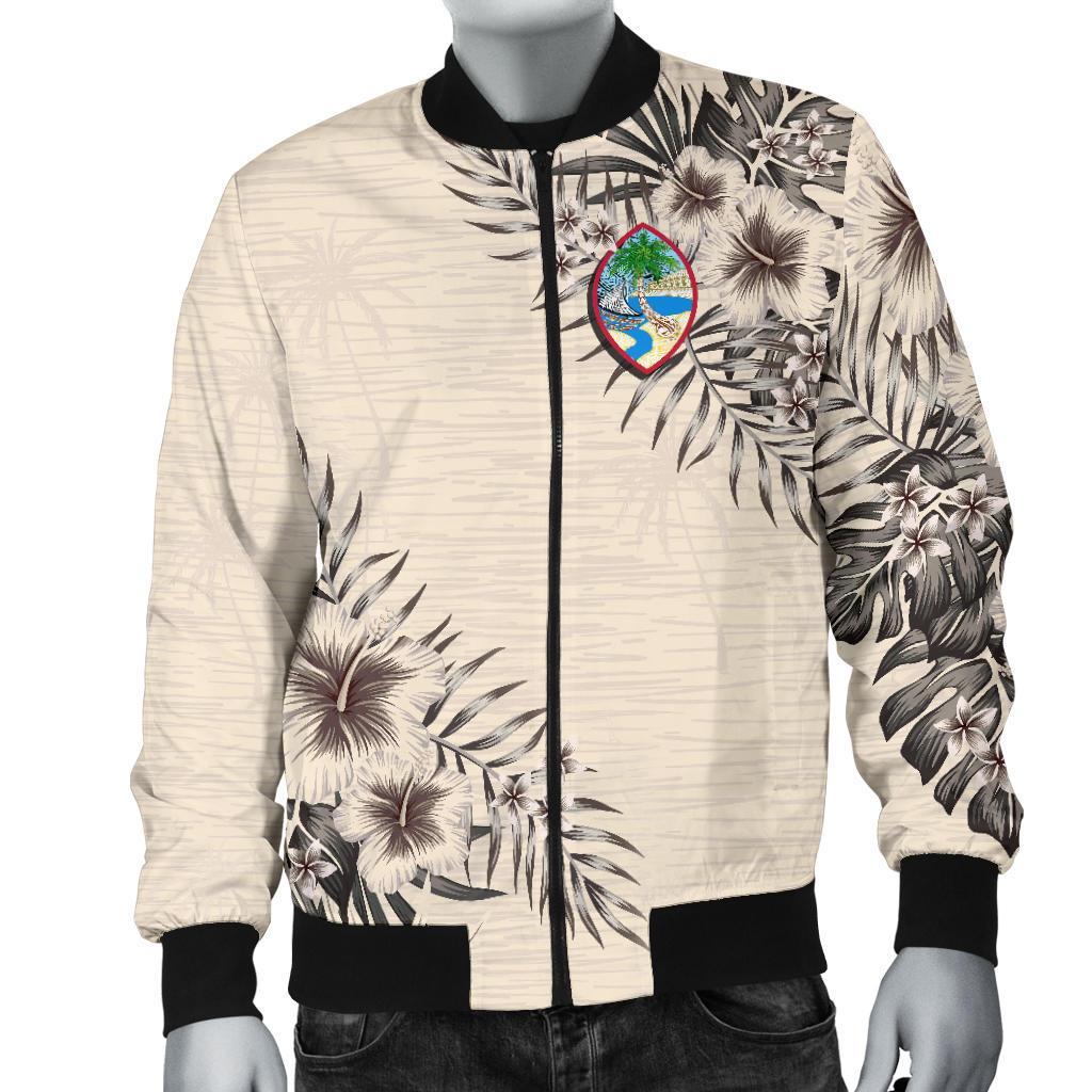 Guam Men's Bomber Jacket - The Beige Hibiscus Beige - Polynesian Pride